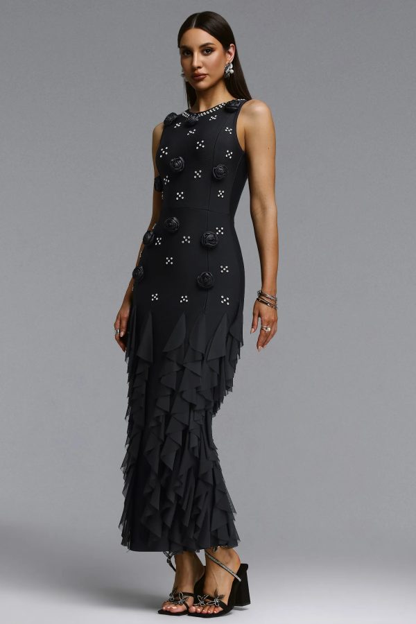 katy rhinestone floral bandage black maxi dress 15
