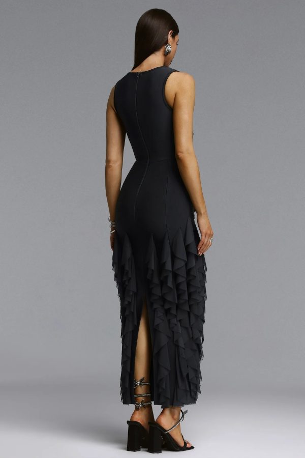 katy rhinestone floral bandage black maxi dress 16