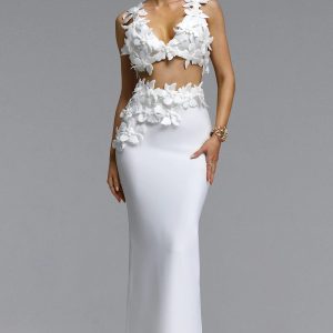 kavasa v neck floral bandage top & skirt set 11