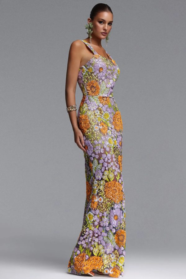 larina romantic embellished sequin floral high slit maxi dress 15