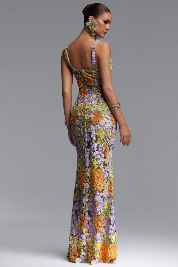 larina romantic embellished sequin floral high slit maxi dress 16