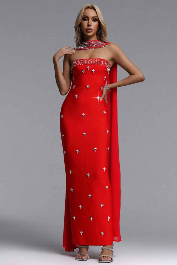 marina strapless rhinestone red bandage maxi dress 11