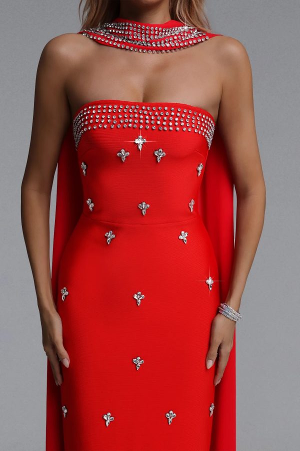 marina strapless rhinestone red bandage maxi dress 13