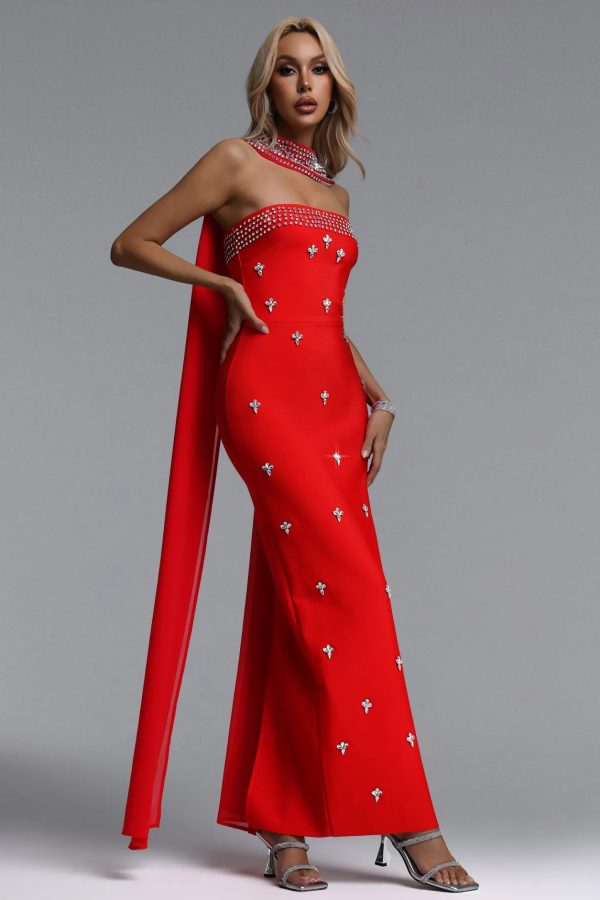 marina strapless rhinestone red bandage maxi dress 15