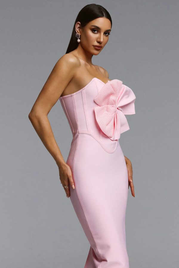 rumi strapless floral bandage midi dress 14