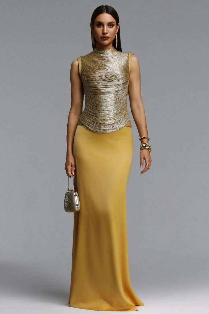 siayh sleeveless tassels bandage yellow maxi two piece set 11