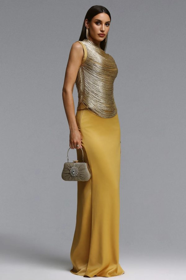 siayh sleeveless tassels bandage yellow maxi two piece set 15