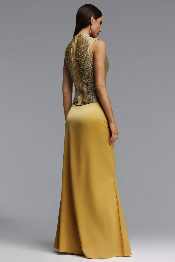 siayh sleeveless tassels bandage yellow maxi two piece set 16