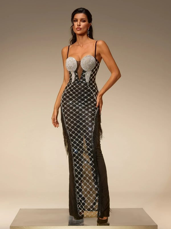 siesina spaghetti sequin fringe maxi dress 12