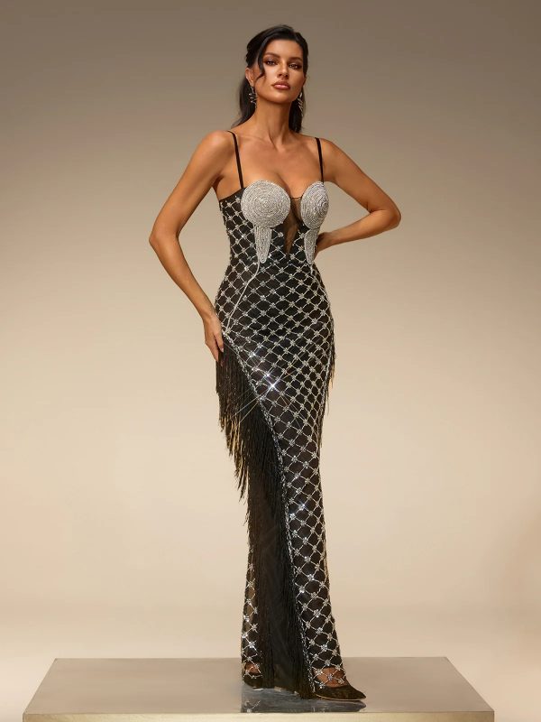 siesina spaghetti sequin fringe maxi dress 15