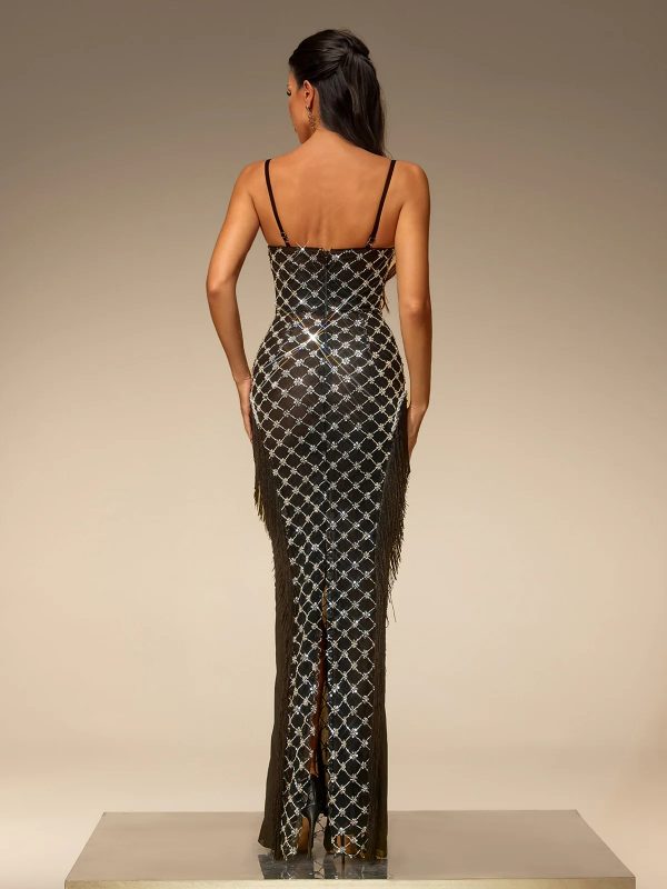 siesina spaghetti sequin fringe maxi dress 16