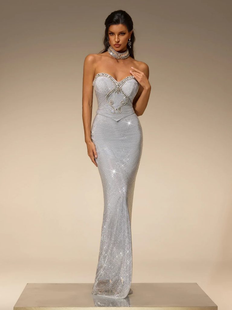 subtrix strapless rhinestone mesh maxi dress 11