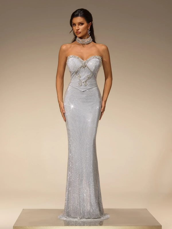 subtrix strapless rhinestone mesh maxi dress 12