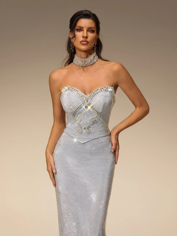 subtrix strapless rhinestone mesh maxi dress 13