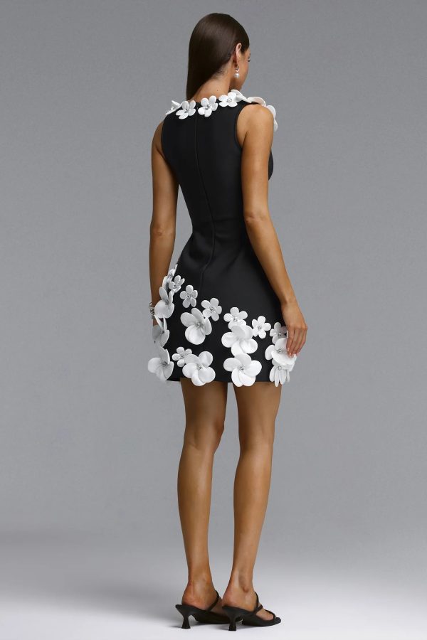 taj deep v floral bandage black mini dress 16
