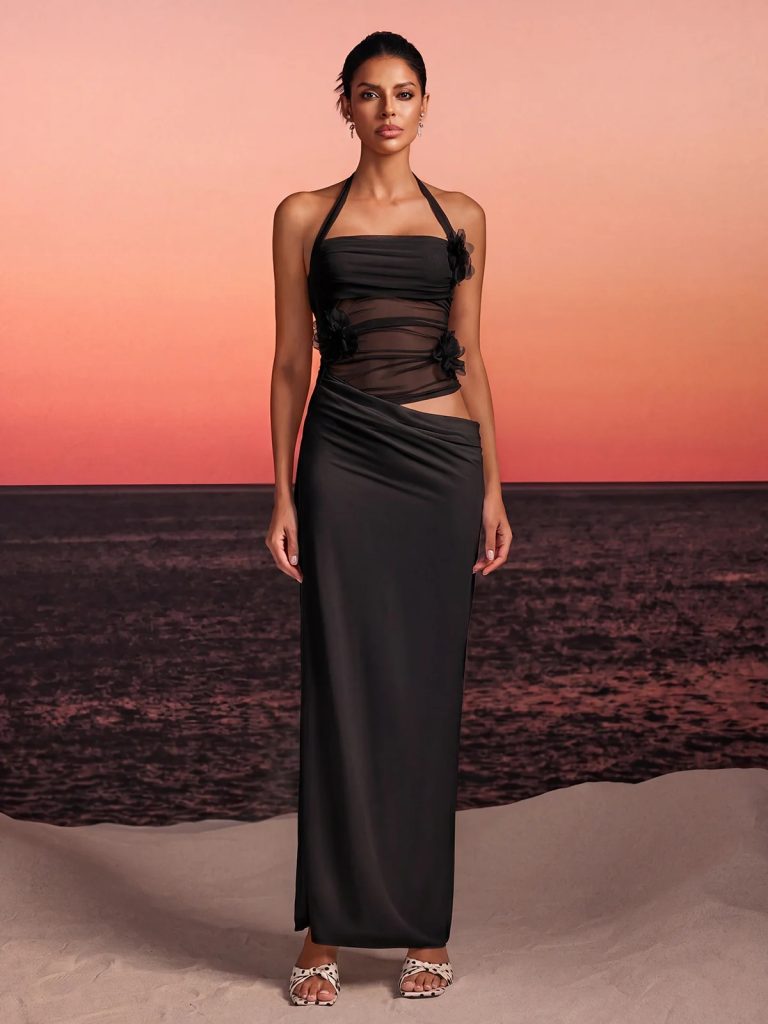 torinex halterneck flower maxi dress in black 11