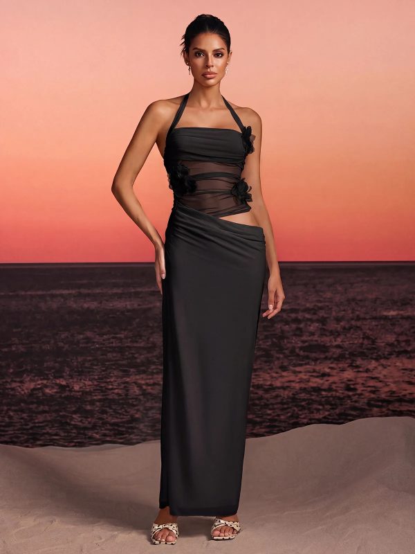 torinex halterneck flower maxi dress in black 12