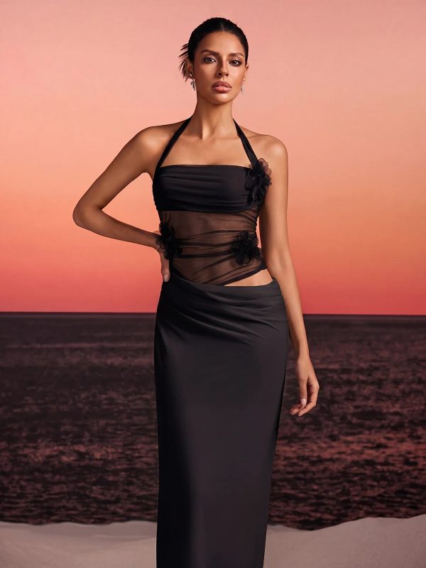 torinex halterneck flower maxi dress in black 13