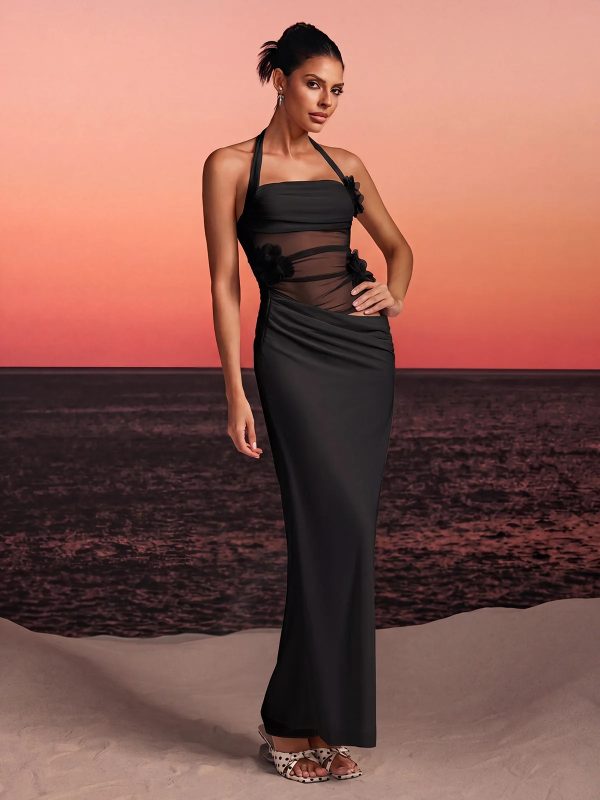 torinex halterneck flower maxi dress in black 14