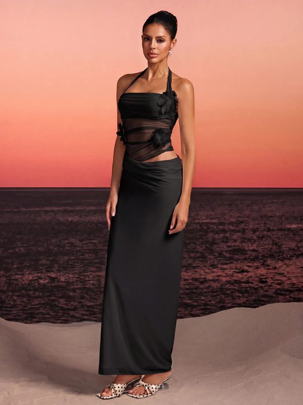 torinex halterneck flower maxi dress in black 15