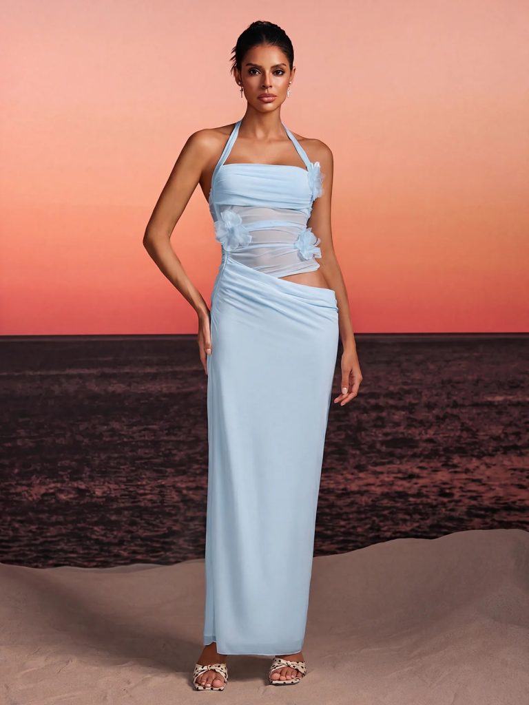 torinex halterneck flower maxi dress in sky blue 11