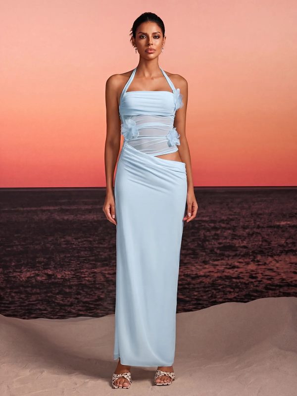 torinex halterneck flower maxi dress in sky blue 12