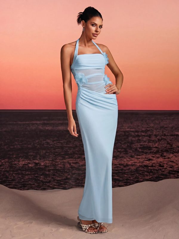 torinex halterneck flower maxi dress in sky blue 14