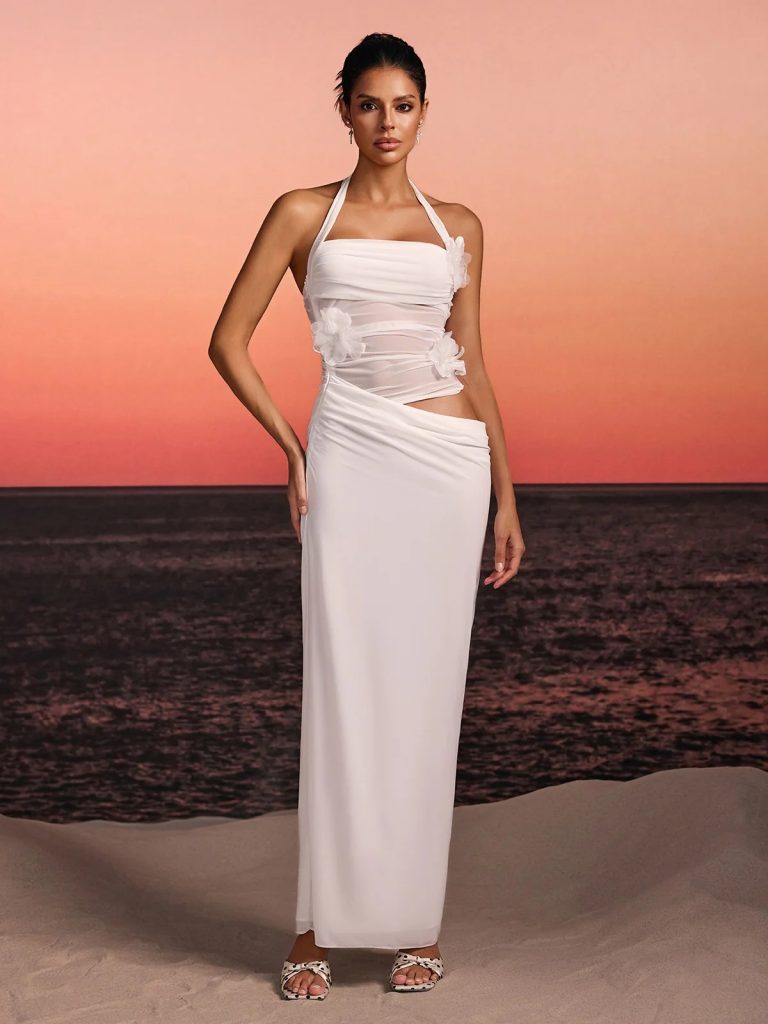 torinex halterneck flower maxi dress in white 11