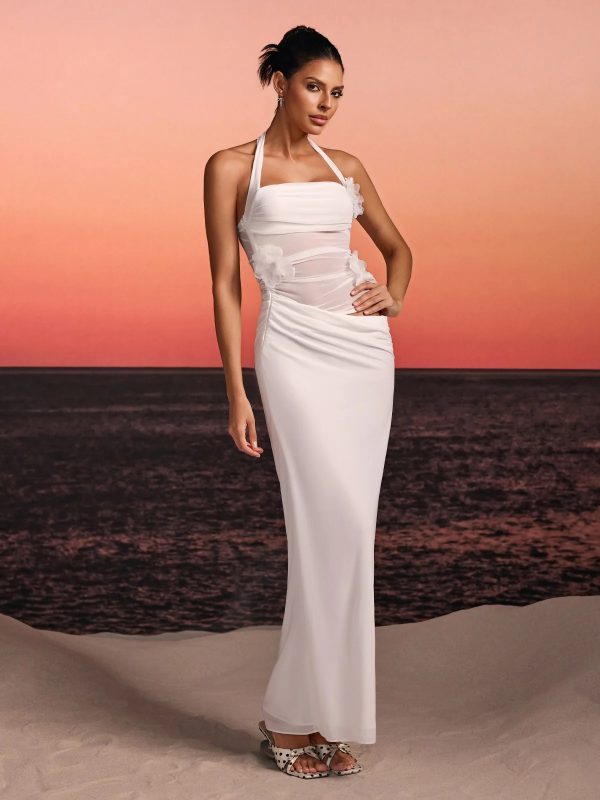 torinex halterneck flower maxi dress in white 13