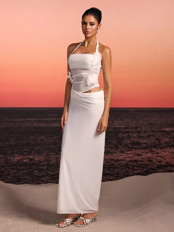 torinex halterneck flower maxi dress in white 14