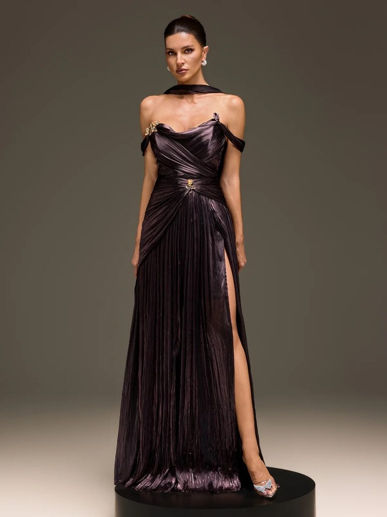 torvayne off shoulder rose draped dress 11