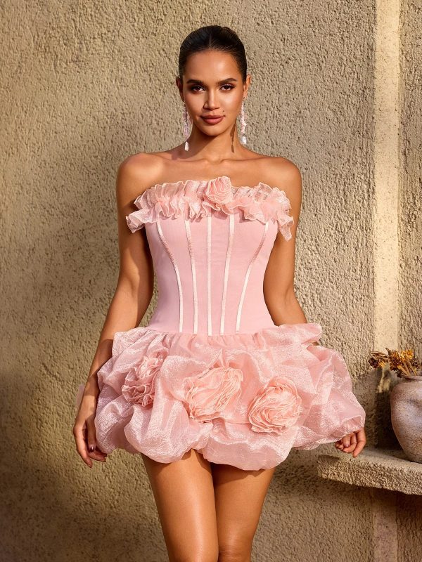 uldravis strapless flower bubble mini dress 12