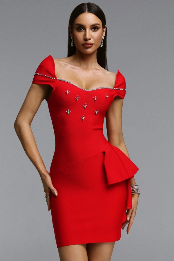 wola short sleeve rhinestone bandage mini dress 12