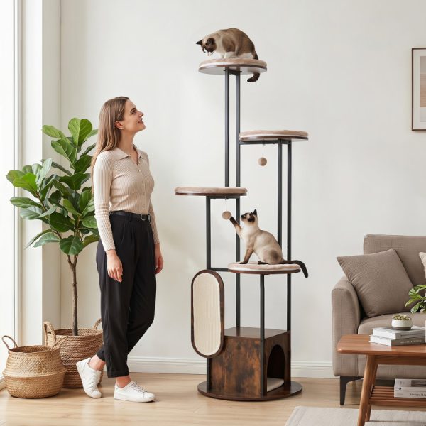 72 multi level cat tree with condo & round platforms with mats 12