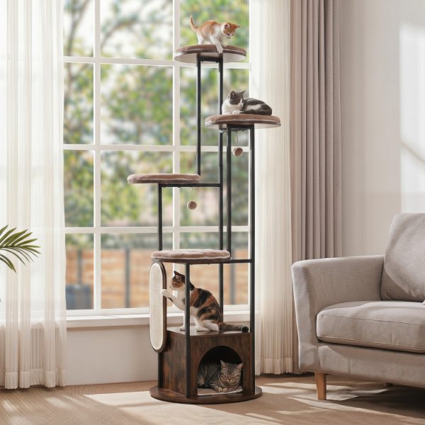 72 multi level cat tree with condo & round platforms with mats 13