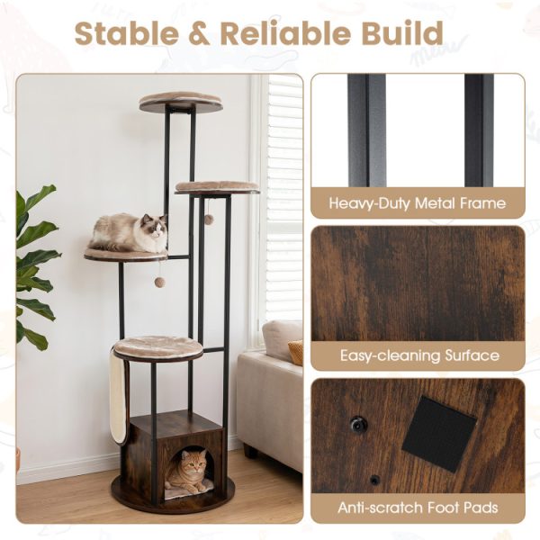72 multi level cat tree with condo & round platforms with mats 17