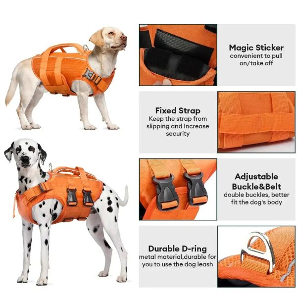 adjustable dog life jacket with reflective strips for medium & large dogs 16