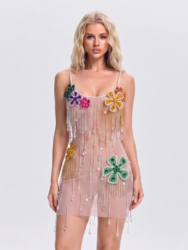 azmirek spaghetti flower fringe mini dress 12