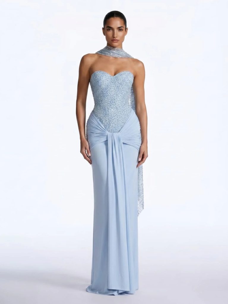 belric strapless scarf rhinestone maxi dress 11
