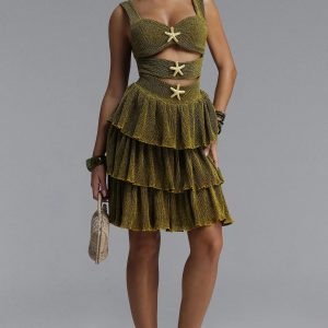 beroe starfish cutout tiered mini dress in green 11