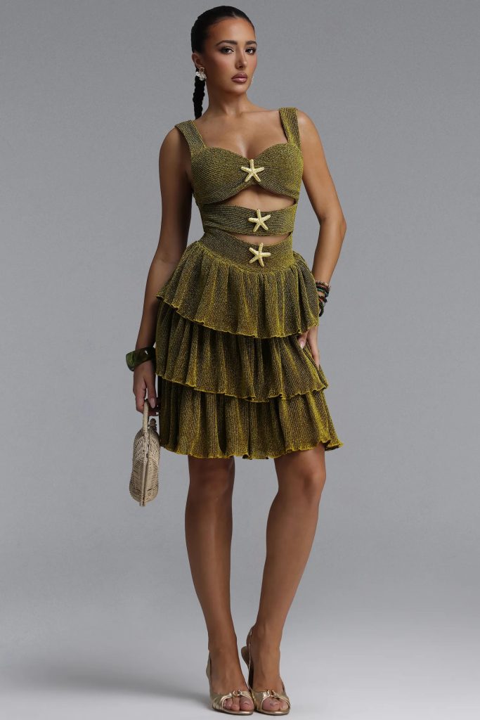 beroe starfish cutout tiered mini dress in green 11