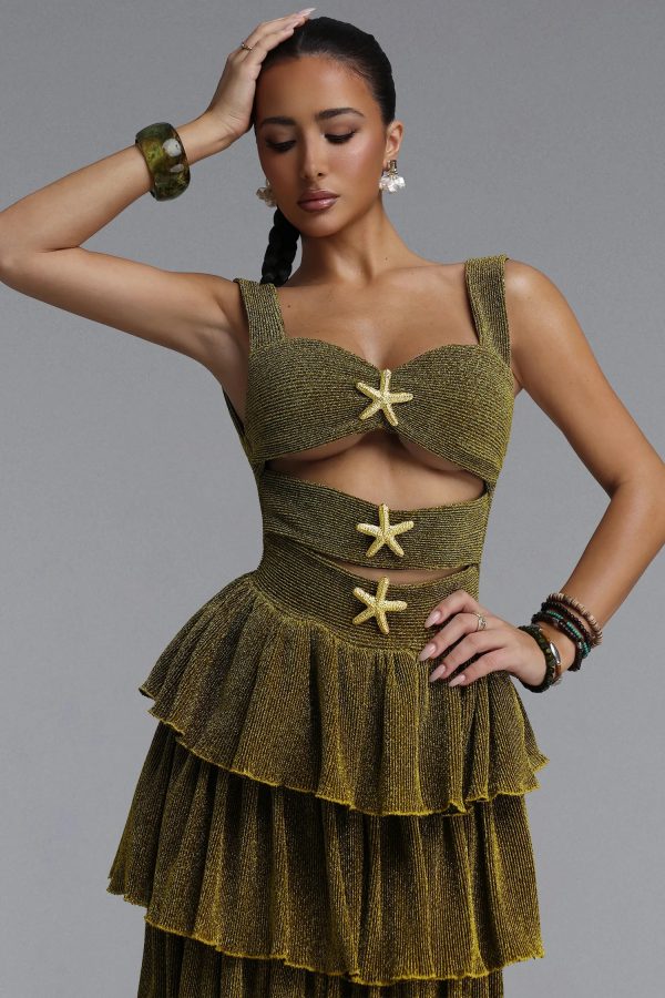 beroe starfish cutout tiered mini dress in green 12