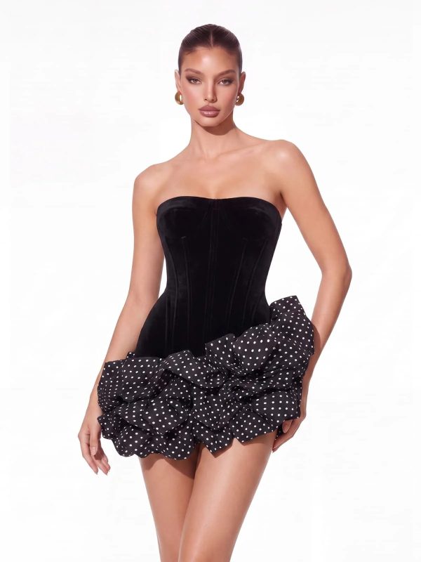 birtin strapless dot mini dress in black 13