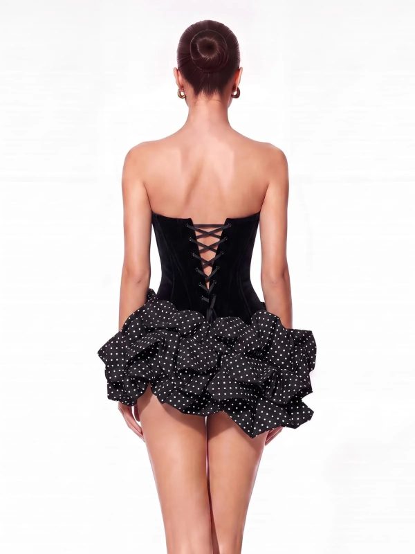 birtin strapless dot mini dress in black 14