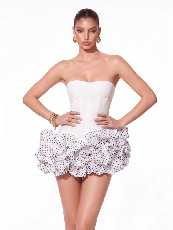 birtin strapless dot mini dress in white 13