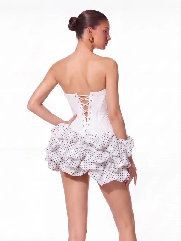 birtin strapless dot mini dress in white 14