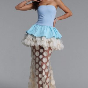 chaka strapless flower mesh maxi dress in blue 11