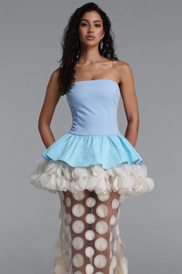 chaka strapless flower mesh maxi dress in blue 12