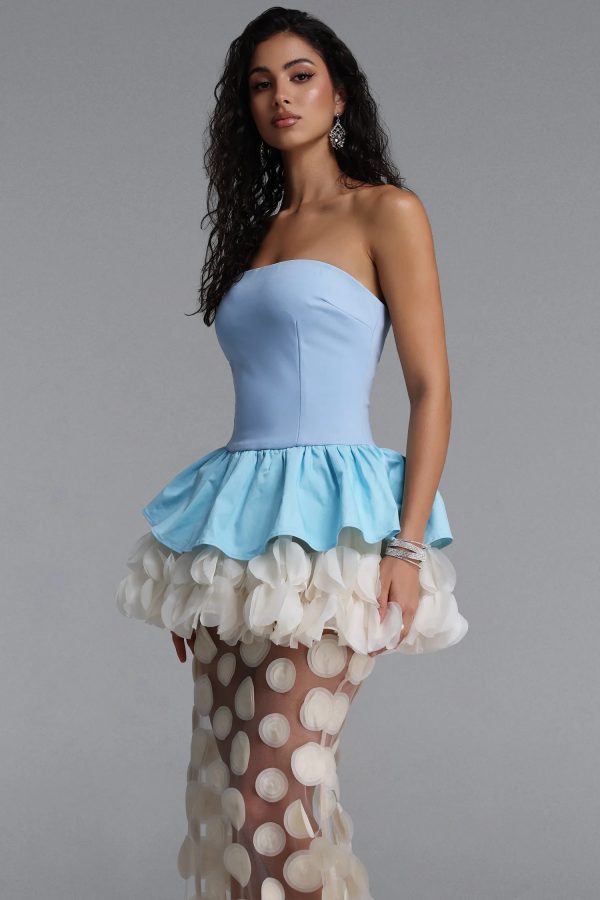 chaka strapless flower mesh maxi dress in blue 14