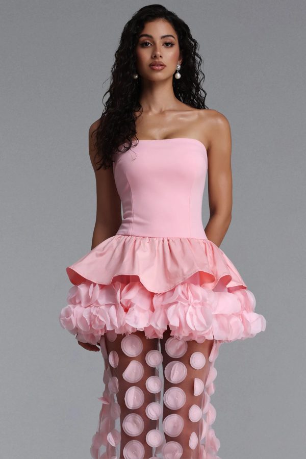 chaka strapless flower mesh maxi dress in pink 12